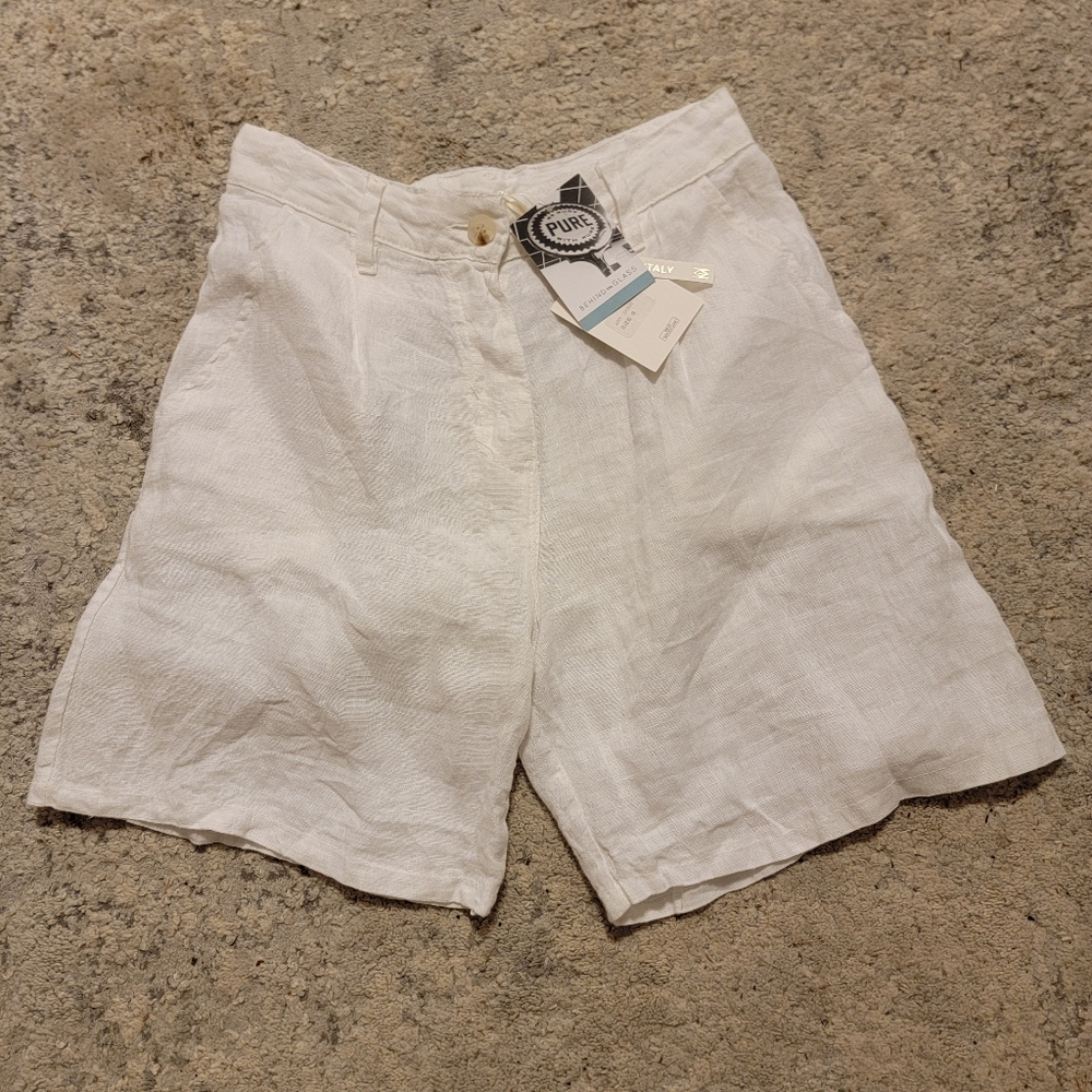 Milio Milano White Linen Shorts Women's Size Small Midrise Pockets 6" Inseam NWT